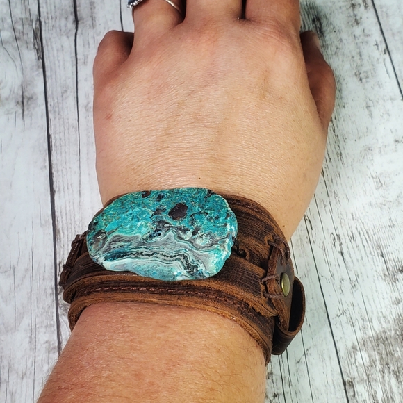 Sea Jasper genuine leather bracelet distressed - Picture 4 of 4
